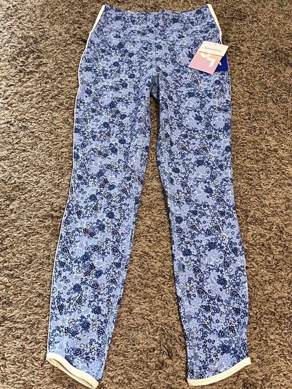 JoyLab floral print high rise piped leggings-blue NWT 7/8 length M NWT - Picture 3 of 3